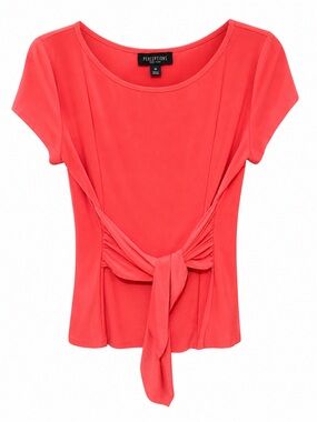 Perceptions New York Coral Tie Front Blouse Size 12 Silky Stretch Top